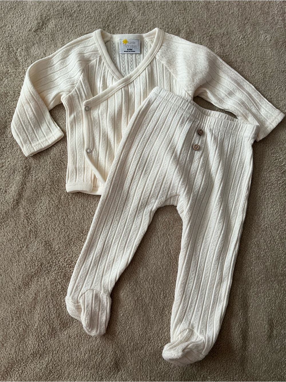 Little Moon Cream Ribbed Footed One-Piece Set
